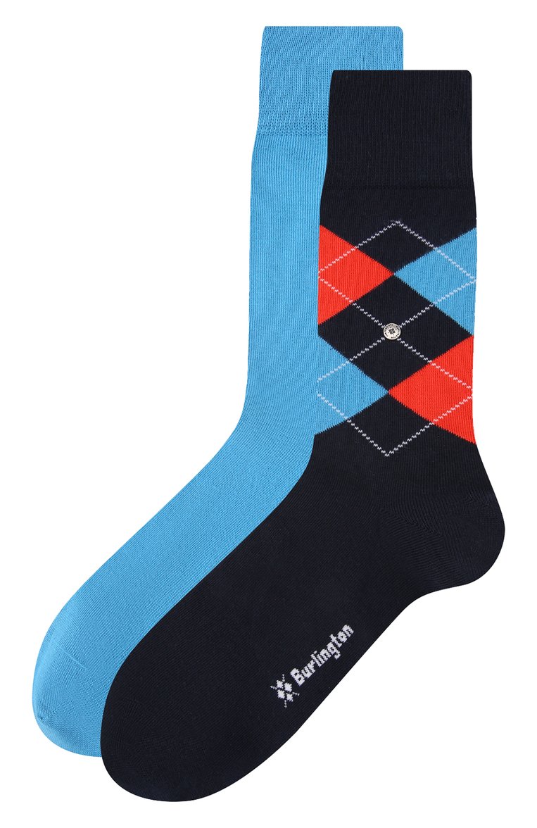 Мужские комплект из двух пар носков BURLINGTON синего цвета, арт. 21044. | Фото 1 (Кросс-КТ: бельё; Материал сплава: Проставлено; Нос: Не проставлено; Материал внешний: Хлопок)