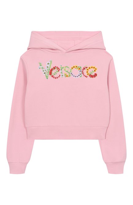 Детский хлопковое худи VERSACE светло-розового цвета, арт. 1018197/1A13050/8A-14A | Фото 1 (Драгоценные камни: Проставлено; Материал внешний: Хлопок; Материал сплава: Проставлено; Рукава: Длинные)