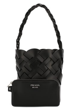 Женская сумка bucket PRADA черного цвета, арт. 1BE049-2DI4-F0002-OOO | Фото 5 (Сумки-технические: Сумки top-handle; Размер: medium; Материал: Натуральная кожа; Материал сплава: Проставлено; Нос: Не проставлено)