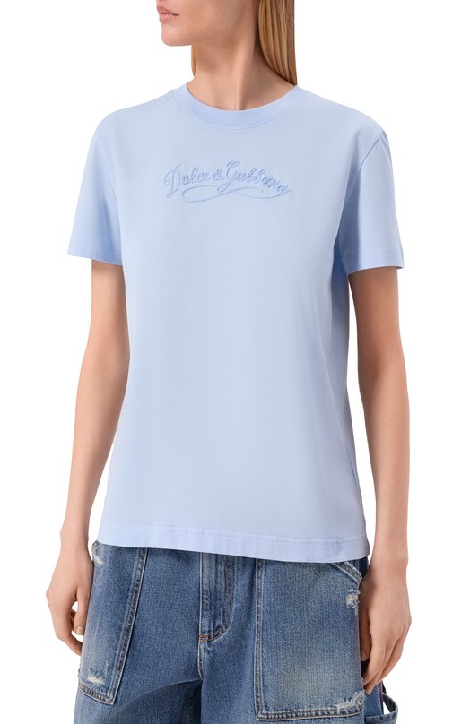 Хлопковая футболка Dolce & Gabbana F8V42Z/GDDL1 Голубой  F8V42Z/GDDL1 Фото 3