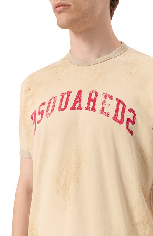 Хлопковая футболка Dsquared2 S74GD1461/D20035 Бежевый  S74GD1461/D20035 Фото 5