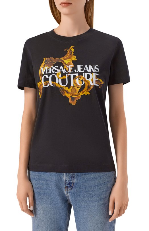 Хлопковая футболка Versace Jeans Couture 79HAHE06/CJ00E Чёрный  79HAHE06/CJ00E Фото 3