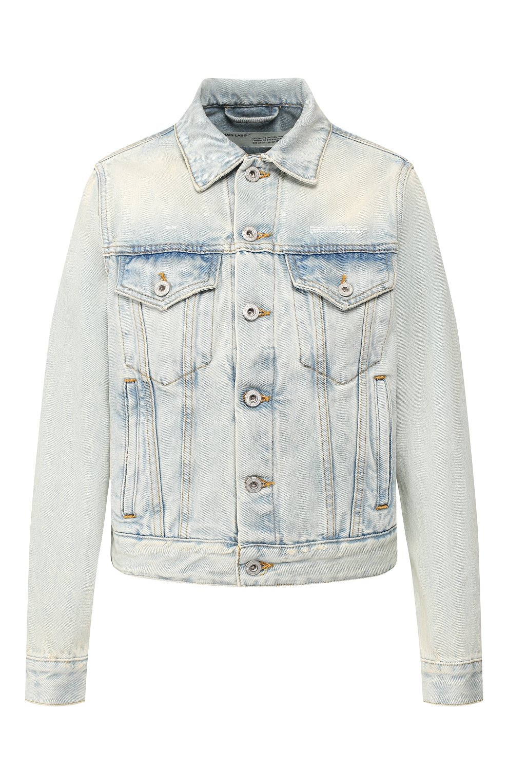 Джинсовая куртка OFF-WHITE голубого цвета по цене 68150 руб., арт. 0WYE012R207730687100, фото 1 Джинсовая куртка OFF-WHITE, арт. 0WYE012R207730687100, фото 1