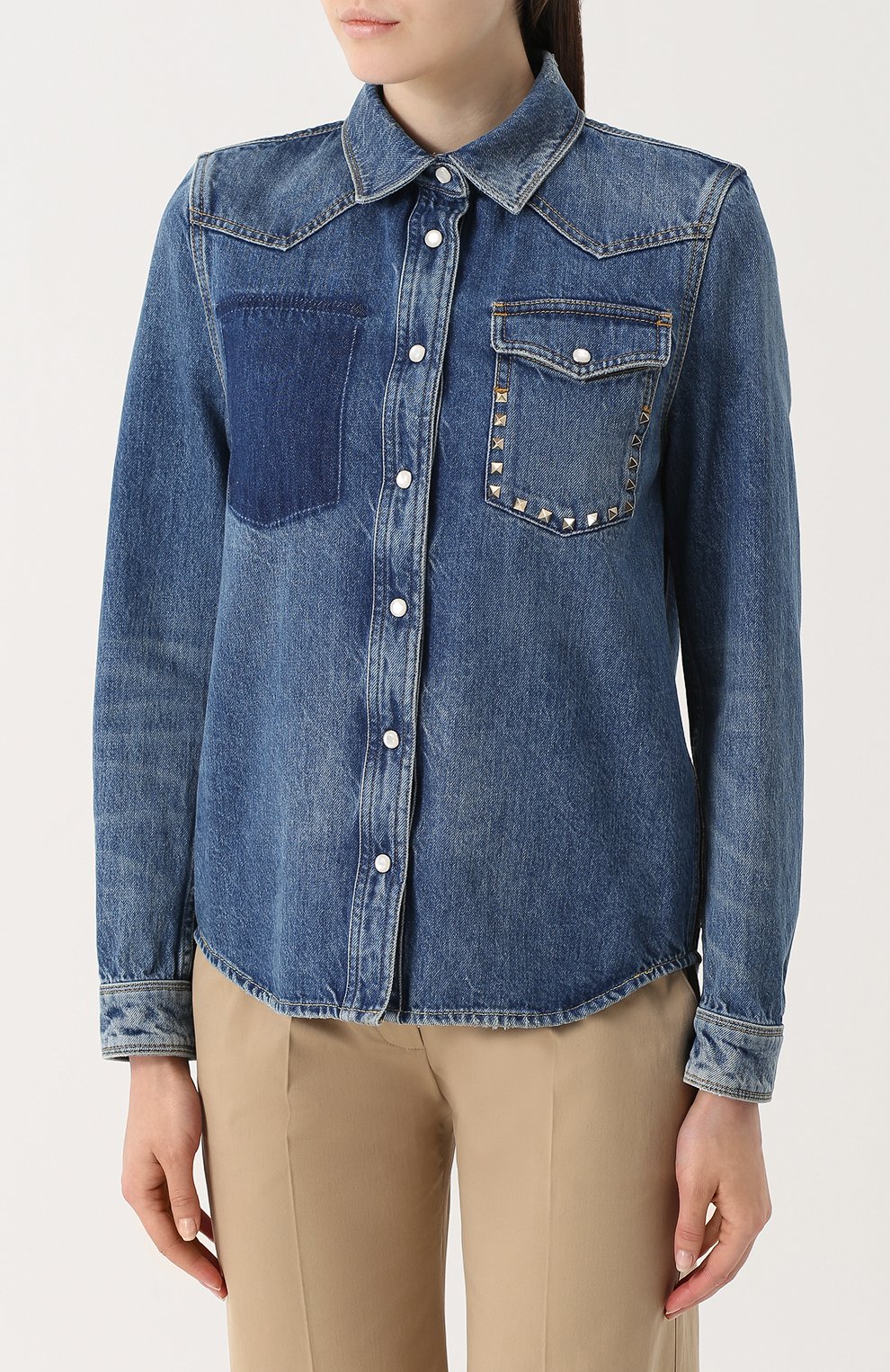 Джинсовая блуза прямого кроя с потертостями VALENTINO, арт. MB3DB00L/48G, фото 3