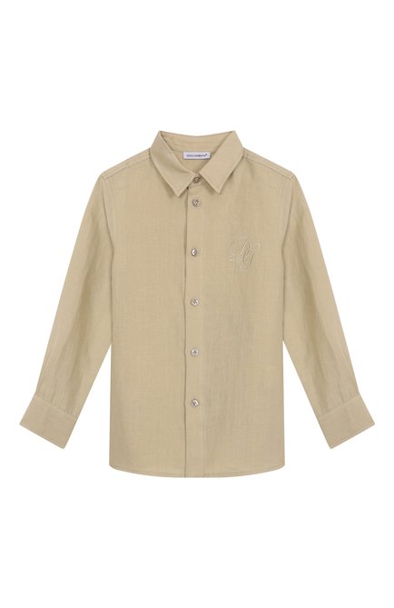 Детская льняная рубашка DOLCE & GABBANA бежевого цвета, арт. L42S70/FU4LH/2-6 | Фото 1 (Рукава: Длинные; Материал сплава: Проставлено; Материал внешний: Лен; Драгоценные камни: Проставлено)