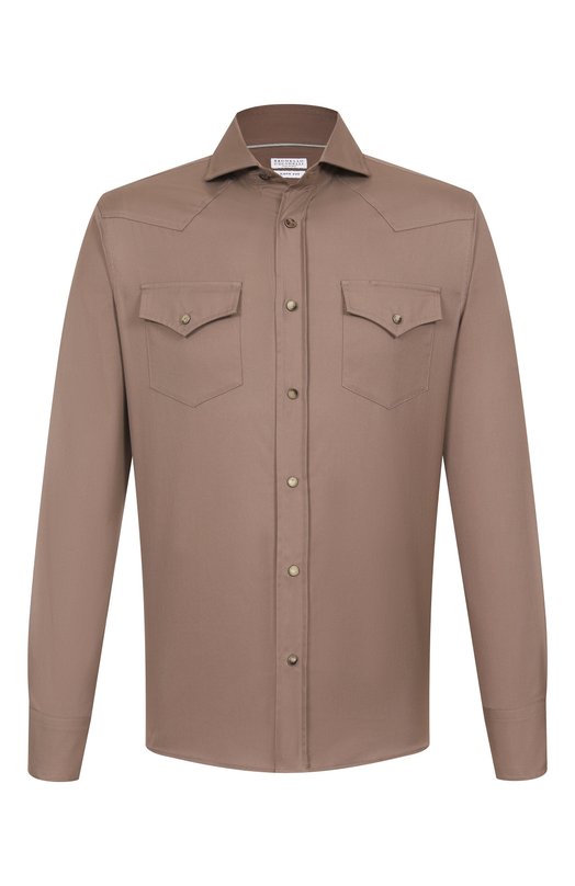 Хлопковая рубашка Brunello Cucinelli MW6044008 Коричневый MW6044008