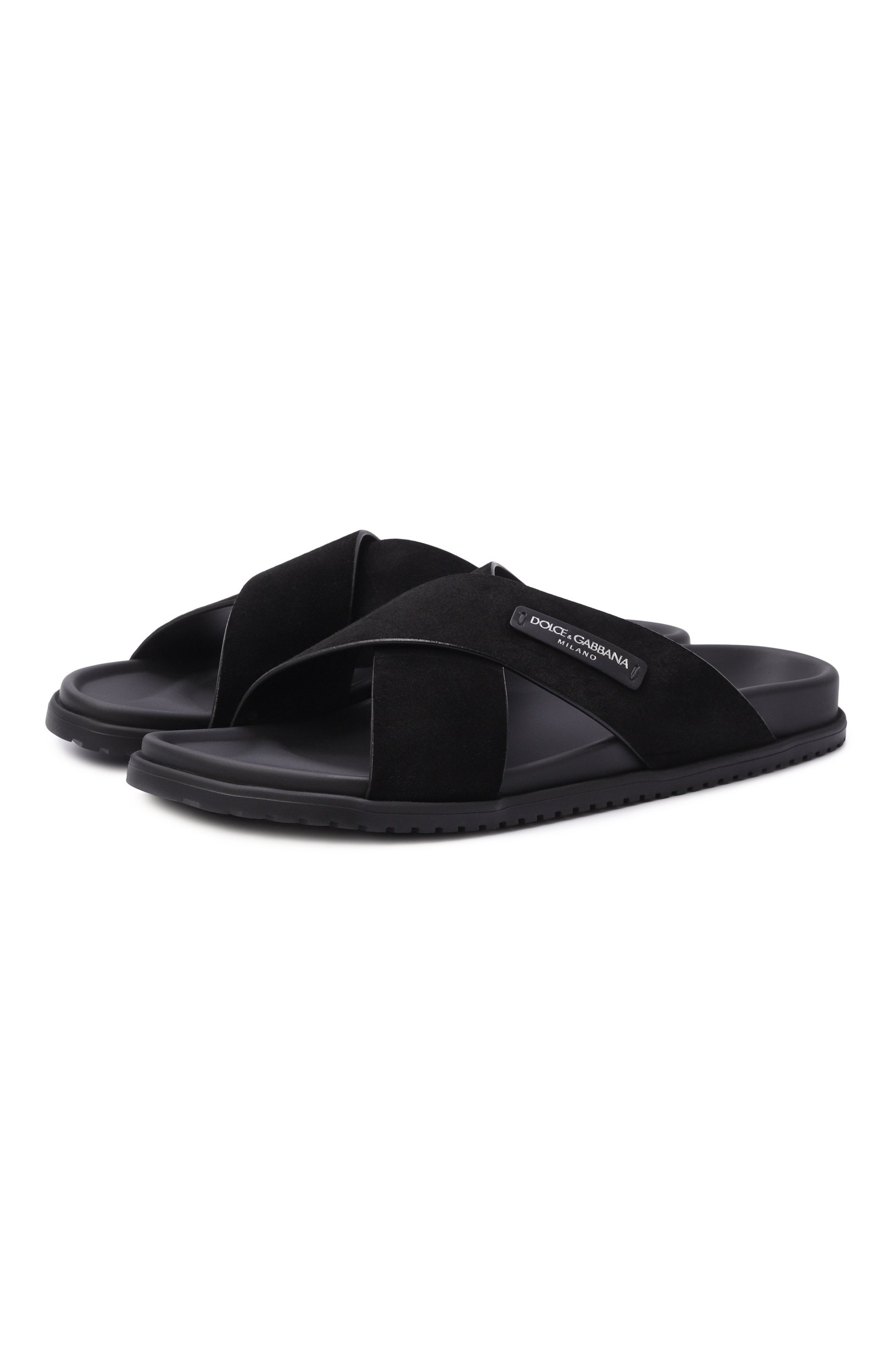 Замшевые шлепанцы dg casual DOLCE & GABBANA черного цвета по цене 78600 руб., арт. A80534/A9R00, фото 1 Замшевые шлепанцы dg casual DOLCE & GABBANA, арт. A80534/A9R00, фото 1
