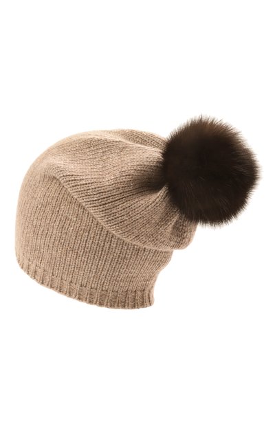 Кашемировая шапка с отделкой из меха соболя BLACK SABLE бежевого цвета по цене 62000 руб., арт. BS-005CV2, фото 3 Кашемировая шапка с отделкой из меха соболя BLACK SABLE, арт. BS-005CV2, фото 3