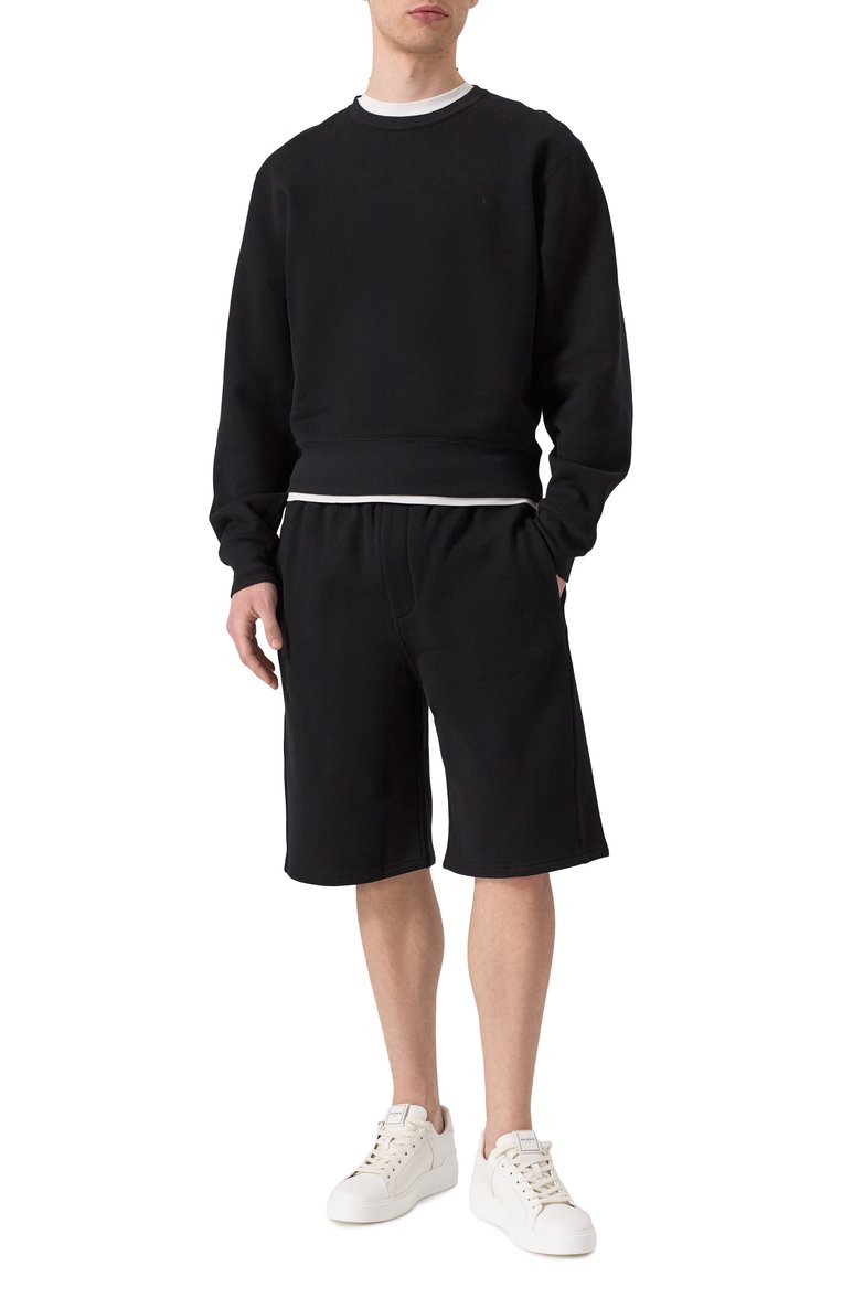 Мужской хлопковый свитшот SAINT LAURENT черного цвета, арт. 820127/Y36SW | Фото 2 (Автоматизация ТО: Проставлено; Рукава: Длинные; Длина (для топов): Стандартные; Автоматизация состава: Проставлено; Материал внешний: Хлопок; Мужское Кросс-КТ: свитшот-одежда; Принт: Без принта; Стили: Спорт-шик; Детали: Без декора)