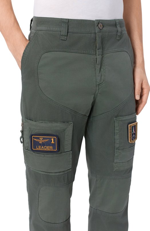 Хлопковые брюки-карго Aeronautica Militare PA1664UCT04241 Хаки  PA1664UCT04241 Фото 5