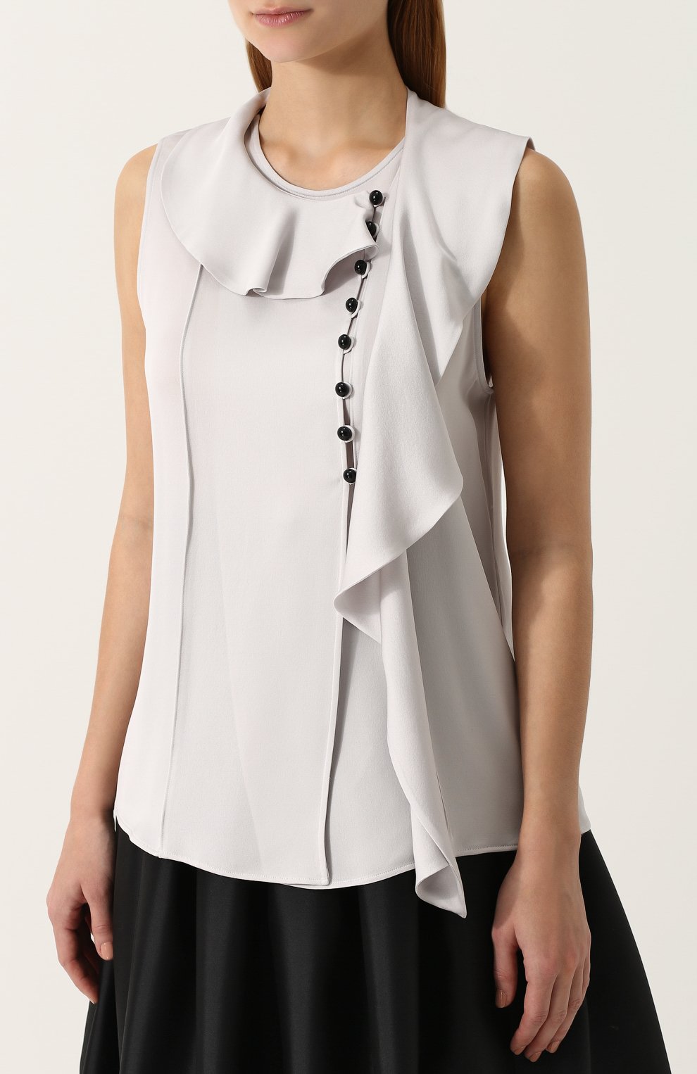 Однотонный шелковый топ с оборками GIORGIO ARMANI светло-серого цвета по цене 149500 руб., арт. ZAC14T/ZA48C, фото 3 Однотонный шелковый топ с оборками GIORGIO ARMANI, арт. ZAC14T/ZA48C, фото 3