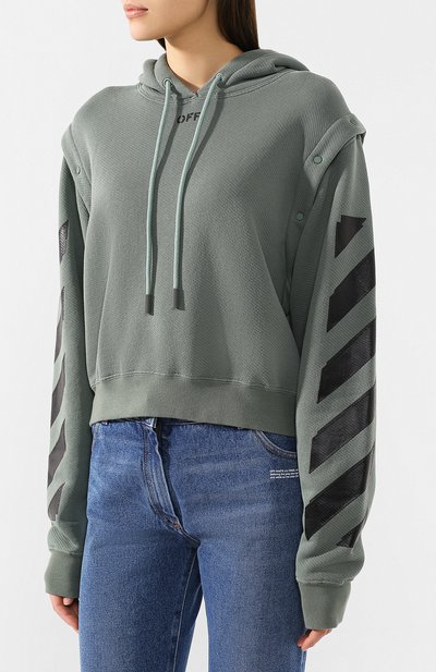 Хлопковое худи OFF-WHITE хаки цвета по цене 58750 руб., арт. 0WBB028R19C480694310, фото 3 Хлопковое худи OFF-WHITE, арт. 0WBB028R19C480694310, фото 3