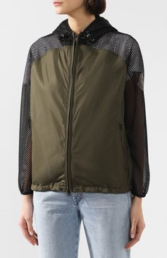 Женская куртка MONCLER хаки цвета, арт. F1-093-1A714-00-C0478 | Фото 3 (Статус проверки: Проверена категория; Рукава: Длинные; Длина (верхняя одежда): Короткие; Материал внешний: Синтетический материал; Кросс-КТ: Ветровка, Куртка; Драгоценные камни: Проставлено; Материал сплава: Проставлено)