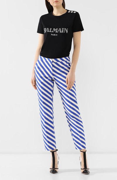 Хлопковая футболка BALMAIN черного цвета по цене 32950 руб., арт. RF21102/I015, фото 2 Хлопковая футболка BALMAIN, арт. RF21102/I015, фото 2