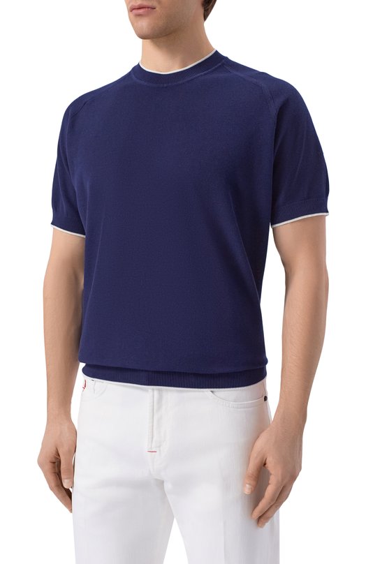 Хлопковый джемпер Kiton UMM0762 Синий  UMM0762 Фото 3