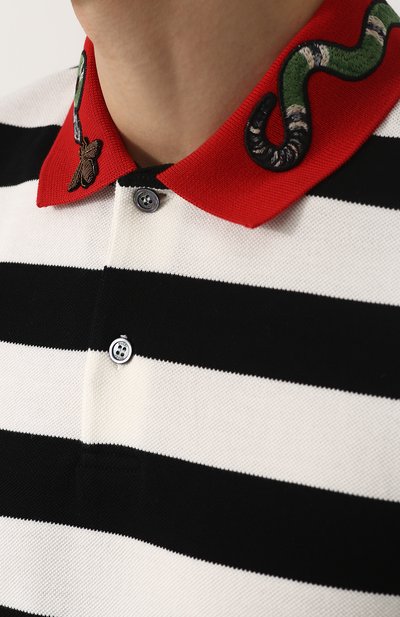 Хлопковое поло в контрастную полоску GUCCI, арт. 431039/X5B58, фото 5