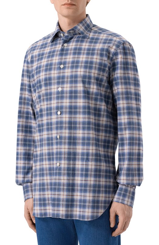 Хлопковая рубашка Kiton UCCH0943902 Голубой  UCCH0943902 Фото 3