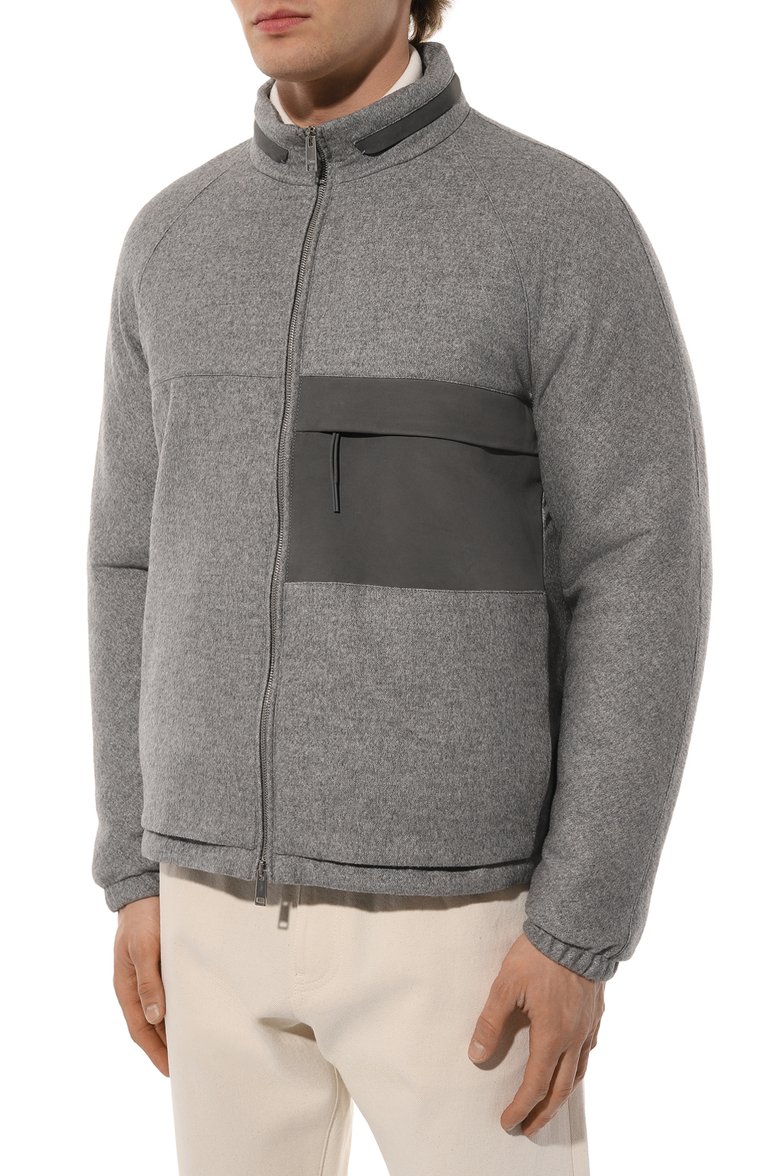 Мужская куртка из шелка и кашемира ZEGNA серого цвета, арт. UCT81A6/C106 | Фото 3 (Материал внешний: Шелк, Кашемир, Шерсть; Рукава: Длинные; Кросс-КТ: Ветровки, Куртка, Легкие; Длина (верхняя одежда): Короткие; Стили: Кэжуэл)