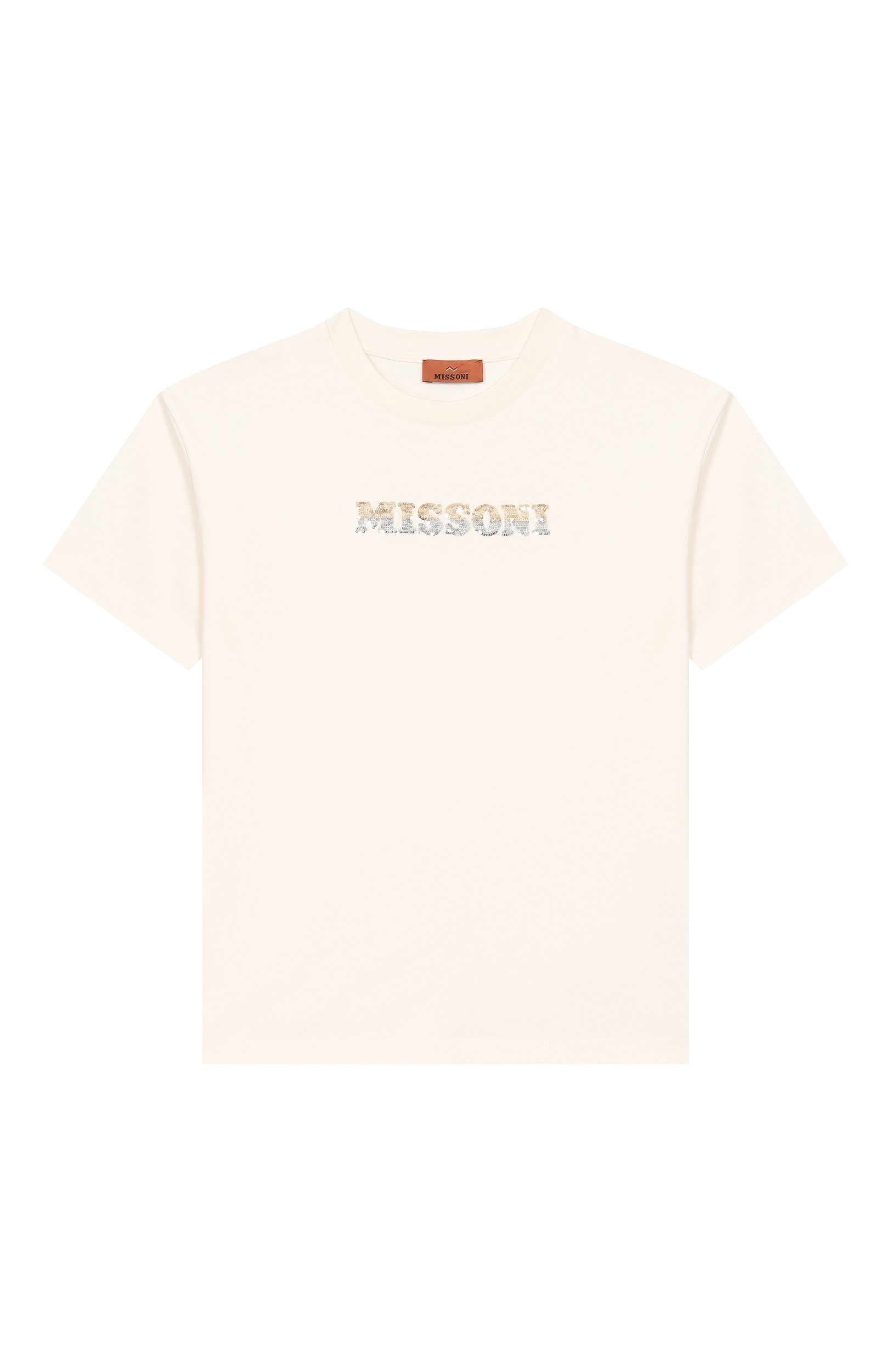 Хлопковая футболка MISSONI молочного цвета по цене 15250 руб., арт. MZ8A91/Z3672_001, фото 1 Хлопковая футболка MISSONI, арт. MZ8A91/Z3672_001, фото 1