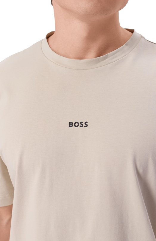 Хлопковая футболка BOSS Orange 50473278 Бежевый  50473278 Фото 5