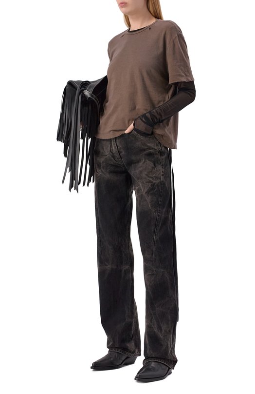 Хлопковая футболка Ann Demeulemeester B0013500/FA638 Коричневый  B0013500/FA638 Фото 2