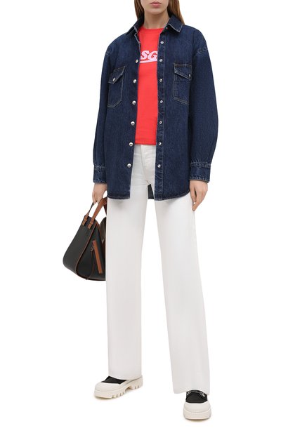 Хлопковая футболка MSGM красного цвета по цене 11750 руб., арт. 3041MDM173 217298, фото 2 Хлопковая футболка MSGM, арт. 3041MDM173 217298, фото 2