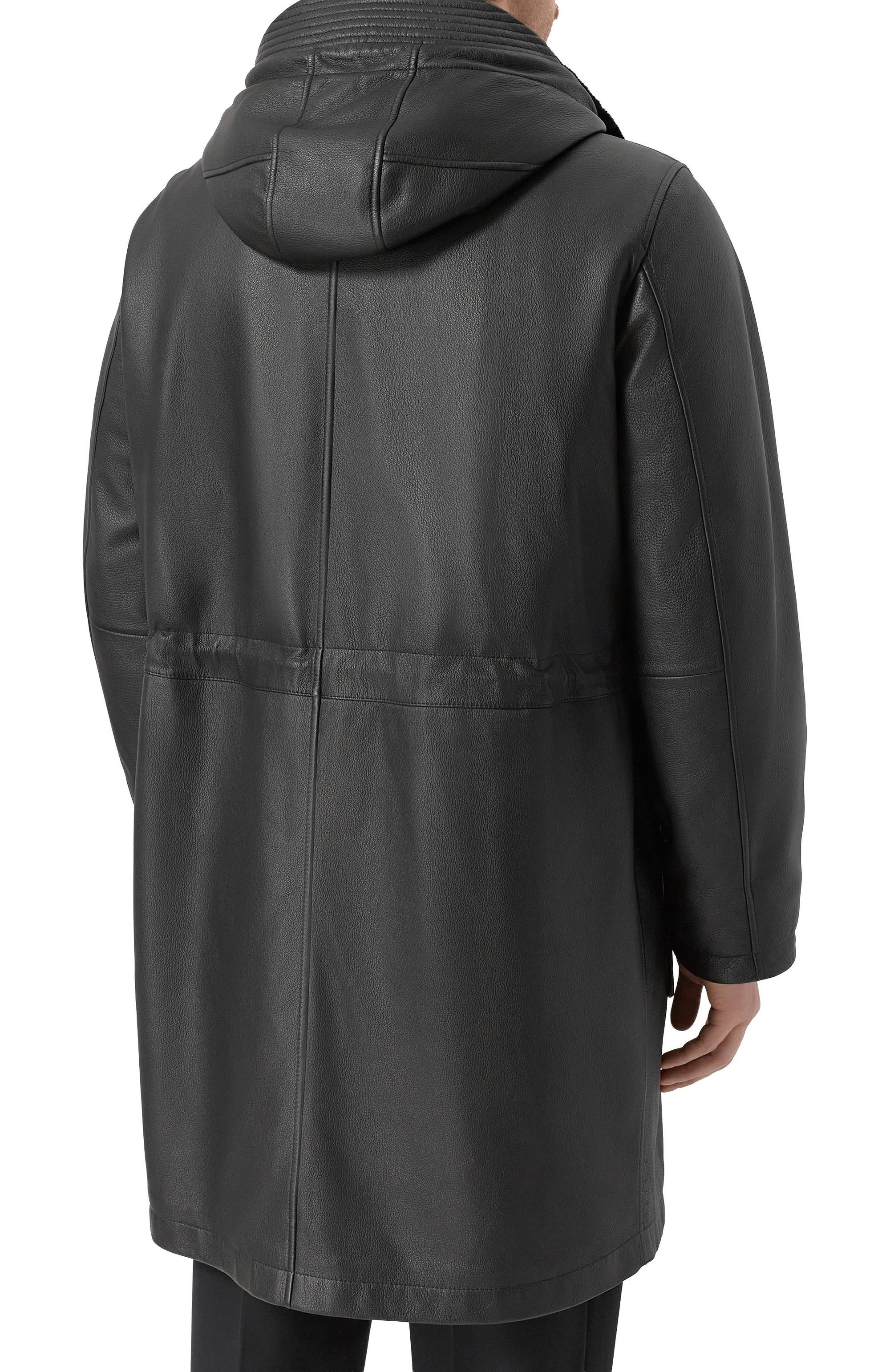 Кожаное пальто с подкладкой из бобра MVST черного цвета по цене 1180000 руб., арт. M25.1PM.0007/BIG SIZE/CERV0 SILKY, фото 4 Кожаное пальто с подкладкой из бобра MVST, арт. M25.1PM.0007/BIG SIZE/CERV0 SILKY, фото 4