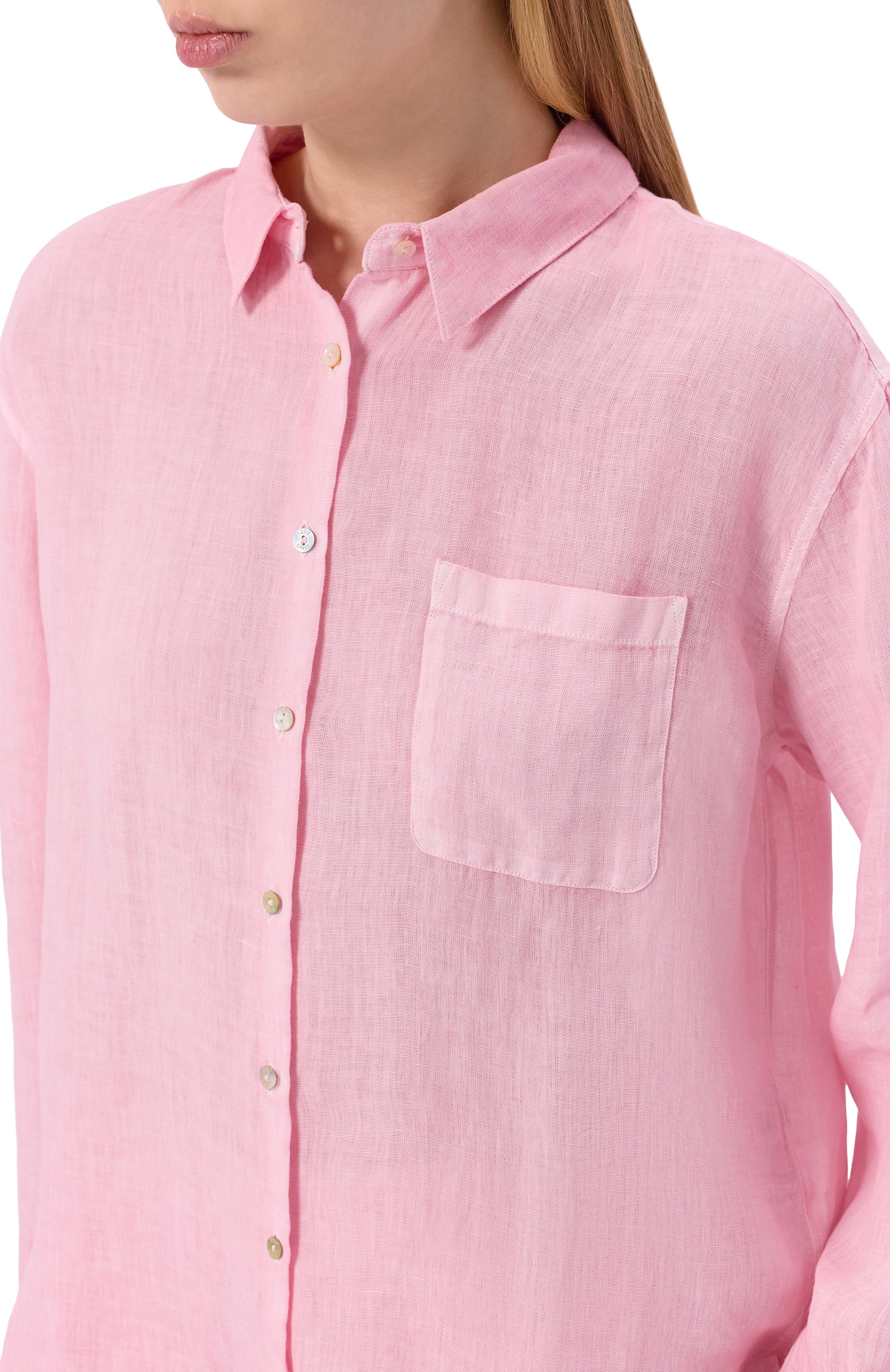 Льняная рубашка 120% LINO розового цвета по цене 32050 руб., арт. 33ALIW19GE/0000115_001, фото 5 Льняная рубашка 120% LINO, арт. 33ALIW19GE/0000115_001, фото 5