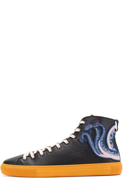 Высокие кожаные кеды с контрастной отделкой GUCCI, арт. 459287/BX0A0, фото 3