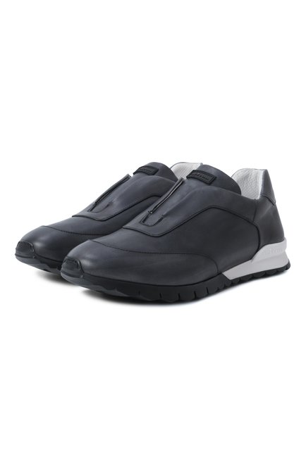 Мужские кожаные кроссовки KITON темно-серого цвета, арт. USSA328N0010033 | Фото 1 (Драгоценные камни: Проставлено; Материал внутренний: Натуральная кожа; Материал внешний: Натуральная кожа; Подошва: Массивная; Материал сплава: Проставлено)