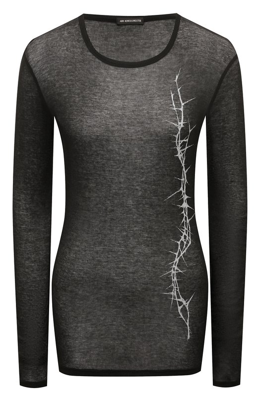 Хлопковый лонгслив Ann Demeulemeester 2402-W-JTS12-35-FA434-002 Чёрный 2402-W-JTS12-35-FA434-002