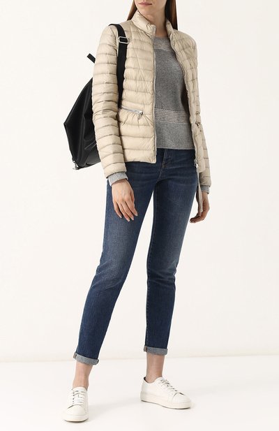 Приталенный стеганый пуховик с воротником-стойкой MONCLER бежевого цвета по цене 106500 руб., арт. D1-093-46333-94-53048, фото 2 Приталенный стеганый пуховик с воротником-стойкой MONCLER, арт. D1-093-46333-94-53048, фото 2