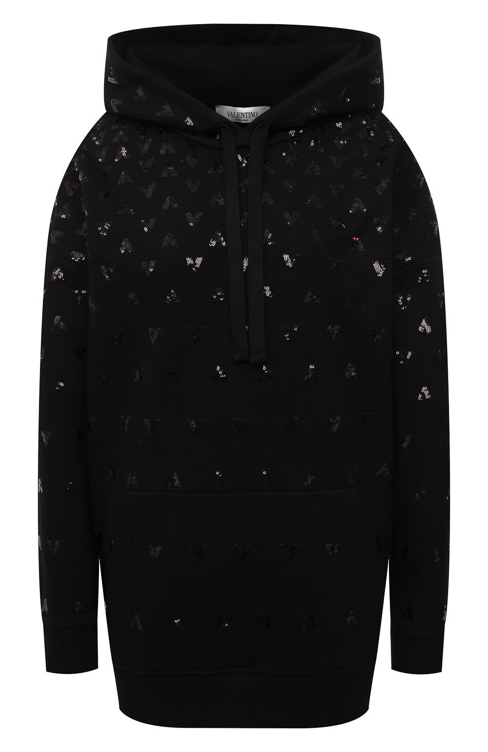 Хлопковое худи с пайетками VALENTINO черного цвета по цене 268000 руб., арт. WB3MF11E6HH, фото 1 Хлопковое худи с пайетками VALENTINO, арт. WB3MF11E6HH, фото 1