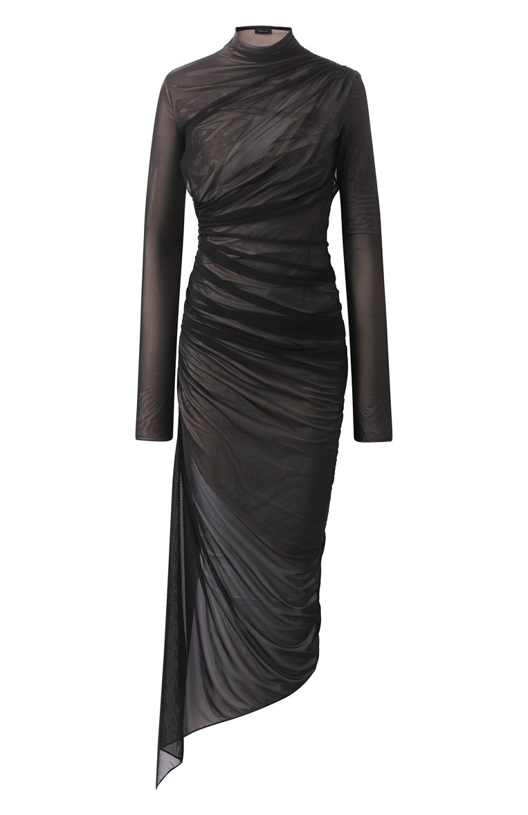 Женское платье MUGLER черного цвета, арт. 25P3R01727595 | Фото 1 (Рукава: Длинные; Материал сплава: Проставлено; Длина Ж (юбки, платья, шорты): Макси; Драгоценные камни: Проставлено; Женское Кросс-КТ: Платье-одежда; Стили: Готика; Случай: Коктейльный; Материал внешний: Синтетический материал)