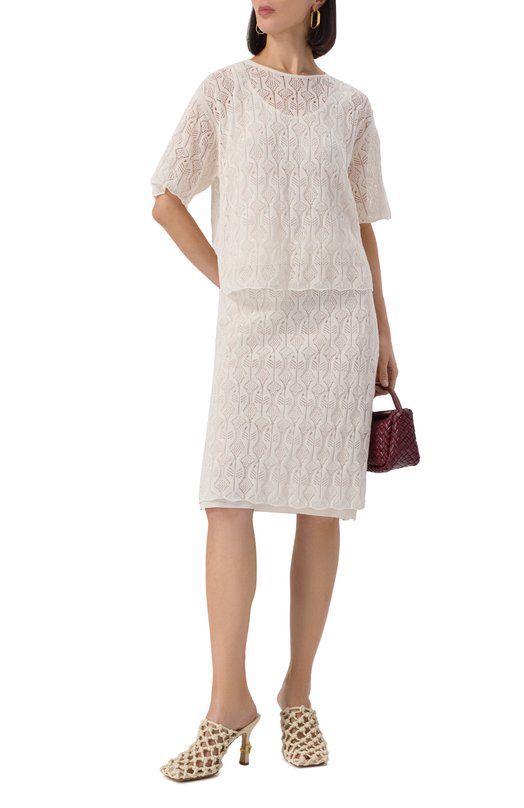 Топ из хлопка и шелка Bottega Veneta 833883/V5ND0 Кремовый  833883/V5ND0 Фото 2