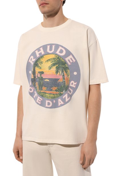 Хлопковая футболка RHUDE кремового цвета по цене 41750 руб., арт. RHPS24TT01012611, фото 3 Хлопковая футболка RHUDE, арт. RHPS24TT01012611, фото 3