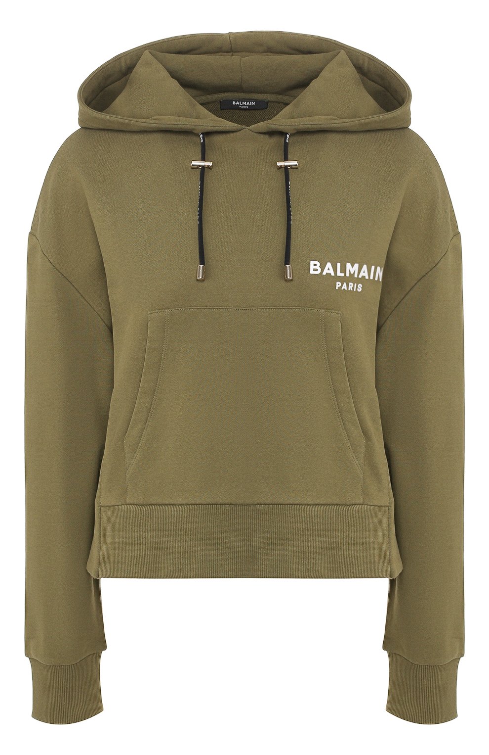 Хлопковое худи BALMAIN хаки цвета по цене 65950 руб., арт. TF13792/I383, фото 1 Хлопковое худи BALMAIN, арт. TF13792/I383, фото 1