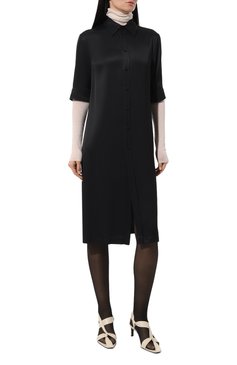 Женское платье из вискозы JIL SANDER темно-синего цвета, арт. J04DL0001/J65004 | Фото 3 (Случай: Повседневный; Материал сплава: Проставлено; Длина Ж (юбки, платья, шорты): Миди; Материал внешний: Вискоза; Драг�оценные камни: Проставлено; Рукава: 3/4; Стили: Минимализм; Женское Кросс-КТ: Платье-одежда)