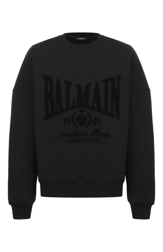 Хлопковый свитшот Balmain GH1JS191/GF46 Чёрный GH1JS191/GF46