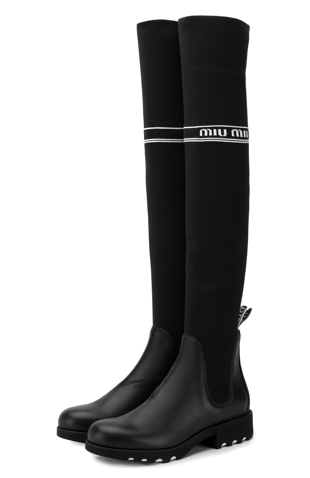 Кожаные ботфорты с голенищем из текстиля MIU MIU, арт. 5W118C/3KKZ, фото 1