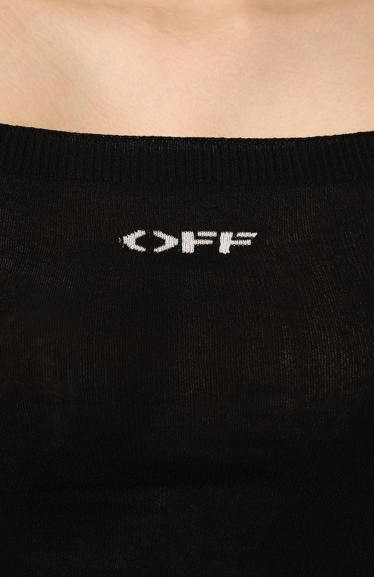 Женский топ из вискозы OFF-WHITE черного цвета, арт. 0WHE080S24KNI002 | Фото 5 (Материал внешний: Вискоза, Синтетический материал; Рукава: Длинные; Длина (для топов): Укороченные; Стили: Кэжуэл; Автоматизация состава: Проставлено; Автоматизация ТО: Проставлено)
