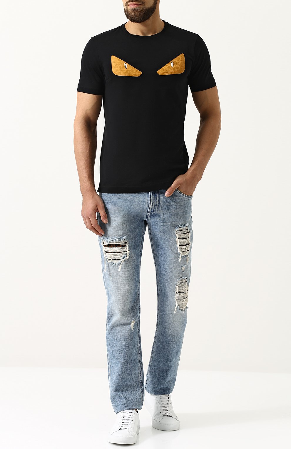 Хлопковая футболка с отделкой bag bugs FENDI, арт. FY0722 94T, фото 2