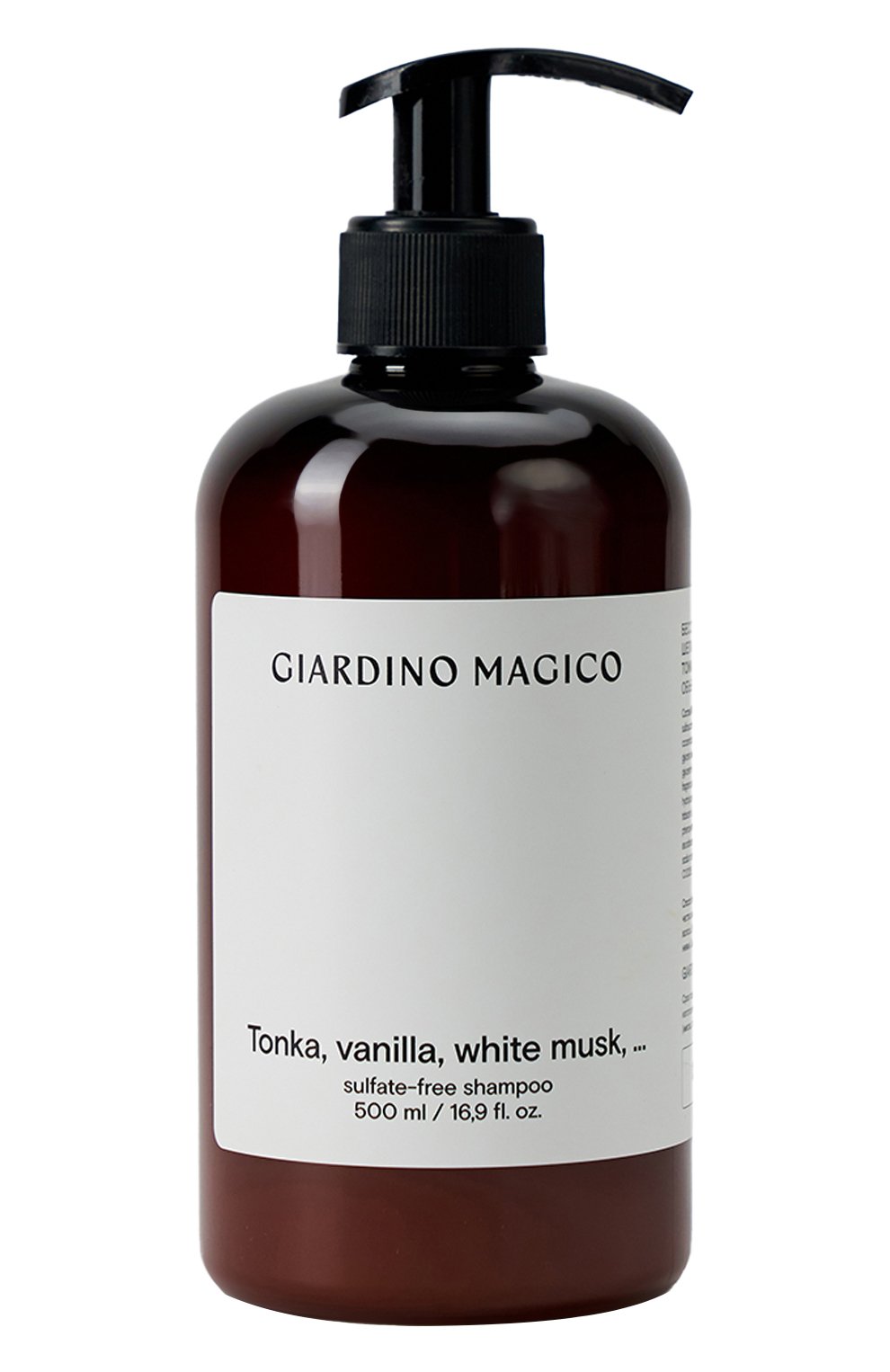 Бессульфатный шампунь с пептидами шелка tonka, vanilla, white musk (500ml) GIARDINO MAGICO бесцветного цвета по цене 2550 руб., арт. 4640200324252, фото 1 Бессульфатный шампунь с пептидами шелка tonka, vanilla, white musk (500ml) GIARDINO MAGICO, арт. 4640200324252, фото 1