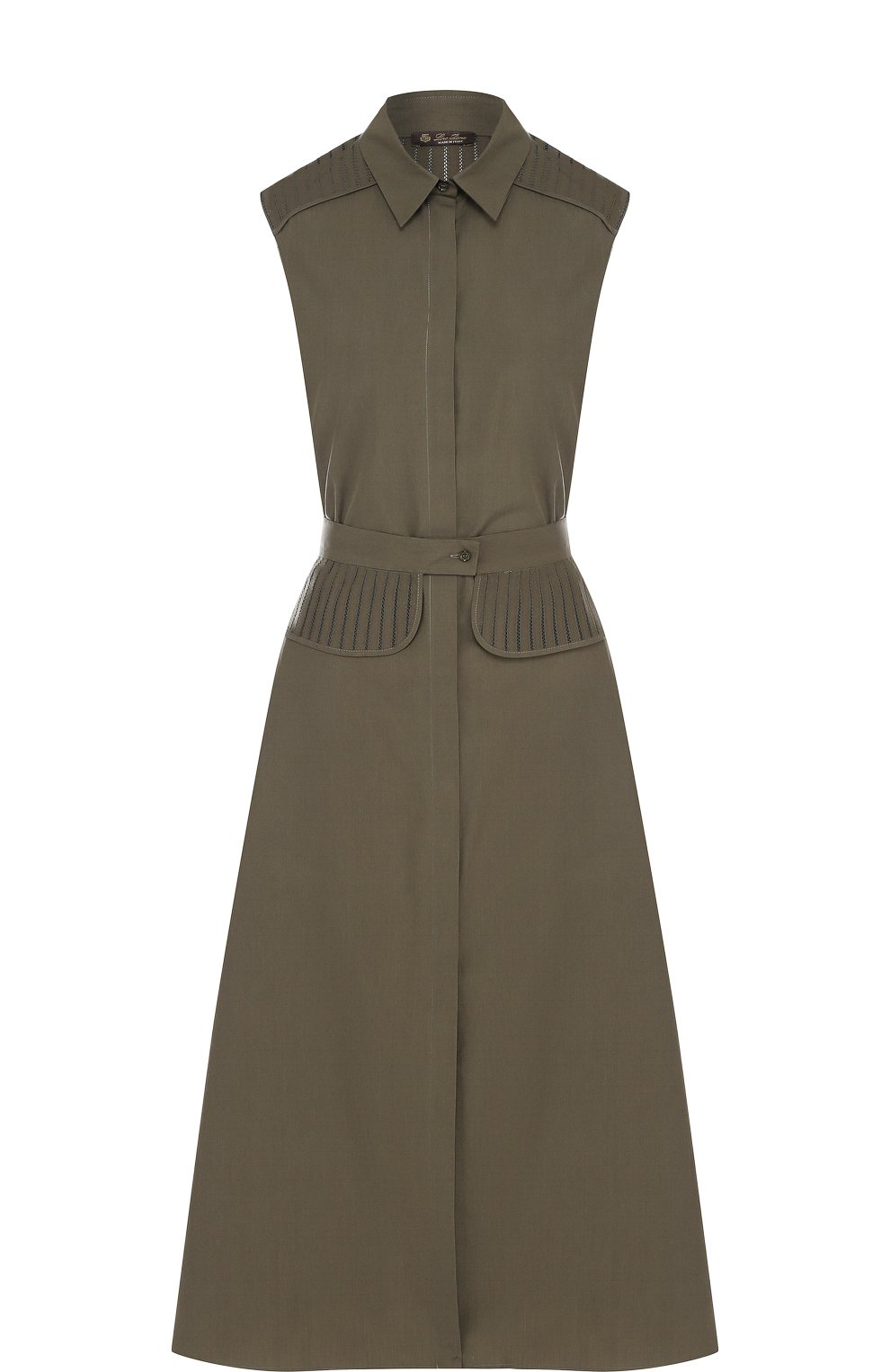 Приталенное платье-рубашка из смеси хлопка и шелка LORO PIANA хаки цвета по цене 254000 руб., арт. FAI0542, фото 1 Приталенное платье-рубашка из смеси хлопка и шелка LORO PIANA, арт. FAI0542, фото 1