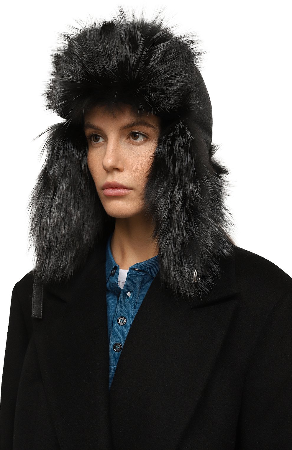 Шапка-ушанка с мехом песца YVES SALOMON темно-серого цвета по цене 82900 руб., арт. 23WAA030XXFLRD, фото 2 Шапка-ушанка с мехом песца YVES SALOMON, арт. 23WAA030XXFLRD, фото 2