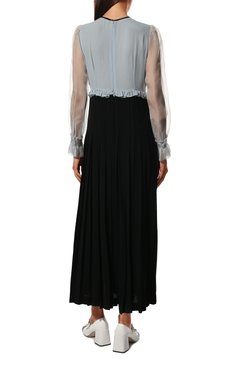 Женское платье из вискозы и шелка MIU MIU голубого цвета, арт. MF4055-1HXH-F0H5U | Фото 4 (Рукава: Длинные; Длина Ж (юбки, платья, шорты): Миди; Стили: Романтичный; Ж�енское Кросс-КТ: Платье-одежда; Материал внешний: Вискоза; Случай: Повседневный; Материал сплава: Проставлено; Драгоценные камни: Проставлено)
