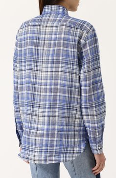 Женская льняная блуза свободного кроя в клетку RALPH LAUREN синего цвета, арт. 290707940 | Фото 4 (Рукава: Длинные; Материал внешний: Лен; Женское Кросс-КТ: Блуза-одежда; Принт: Клетка, С принтом; Длина (для топов): Удлиненные; Стили: Кэжуэл; Материал сплава: Проверено, Проставлено; Драгоценные камни: Проставлено)
