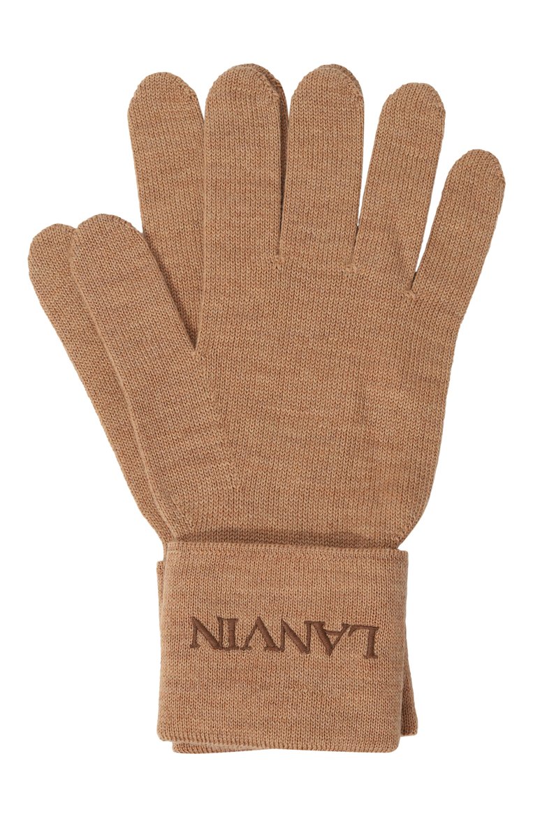 Женские шерстяные перчатки LANVIN бежевого цвета, арт. 6LGUAN/U7132 | Фото 1 (Материал: Шерсть, Текстиль; Нос: Не проставлено; Кросс-КТ: Трикотаж)
