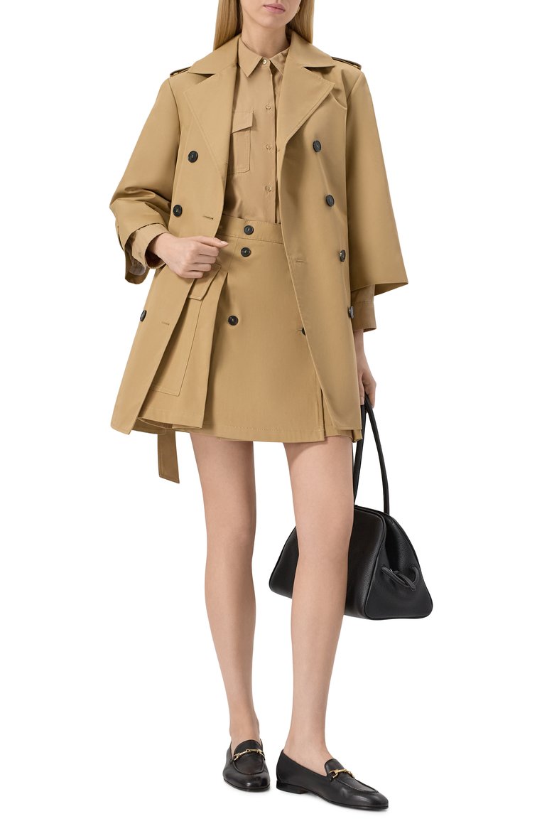 Женская хлопковая рубашка WEEKEND MAX MARA бежевого цвета, арт. SKIPPER | Фото 2 (Рукава: Длинные; Материал внешний: Хлопок; Автоматизация ТО: Проставлено; Автоматизация состава: Проставлено; Длина (для топов): Стандартные; Женское Кросс-КТ: Рубашка-одежда; Принт: Без принта; Стили: Кэжуэл)