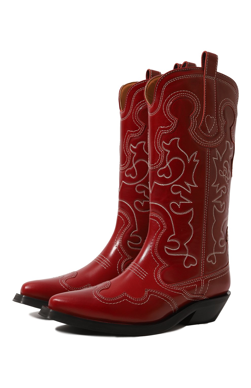 Кожаные казаки GANNI красного цвета по цене 79500 руб., арт. S1861, фото 1 Кожаные казаки GANNI, арт. S1861, фото 1